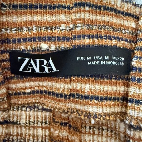 ZARA | High Waisted Brown Textured Striped Button Front Mini Skirt | Size Medium - Picture 4 of 4